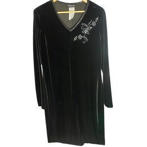 Vtg Velvet Dress 16 Black Midi Embroidered Whimsigoth Fairy Grunge Steampunk USA